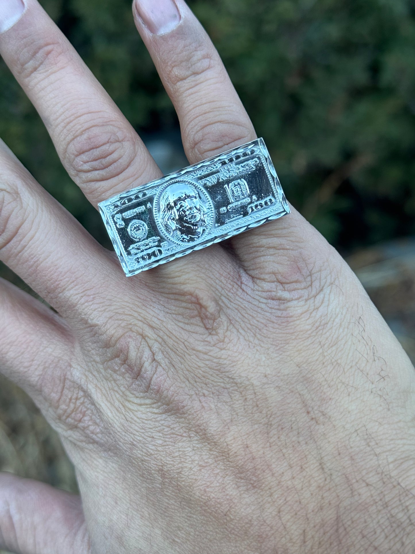 925 Silver Double Finger 100$ Bill Ring