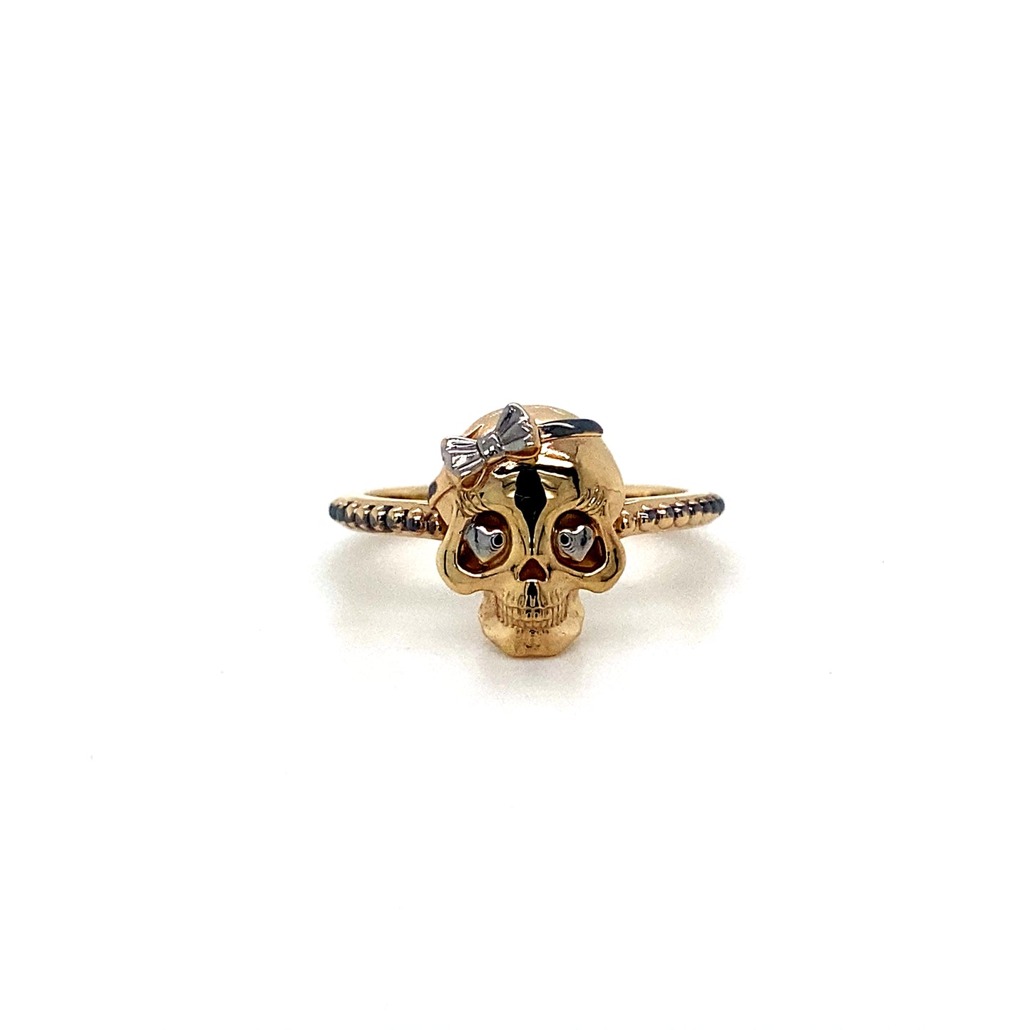 Bold 14K Gold Princess Skull Ring W/ Heart Eyes