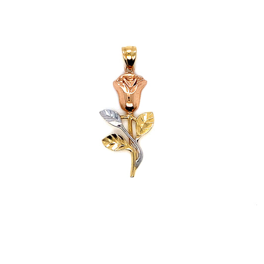 3-Tone 14K Rose Flower Pendant