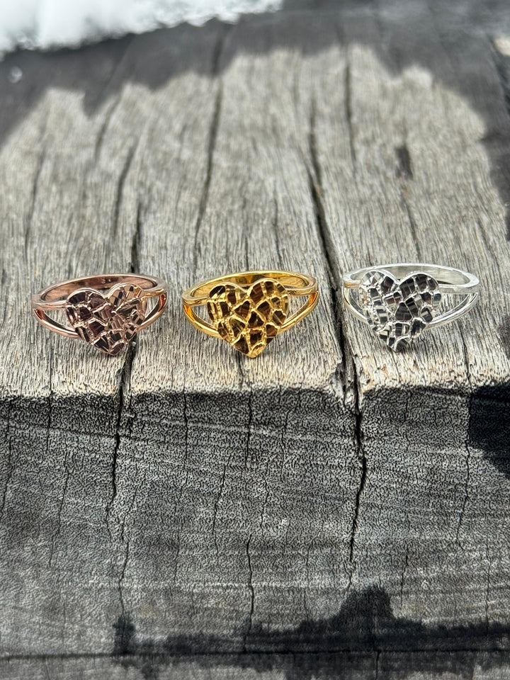 925 Silver Heart Nugget Ring - Handmade Statement Ring - D's Custom Jewelry