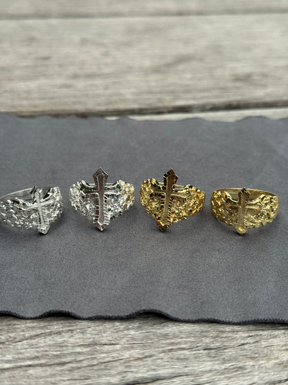 925 Silver Nugget Cross Ring
