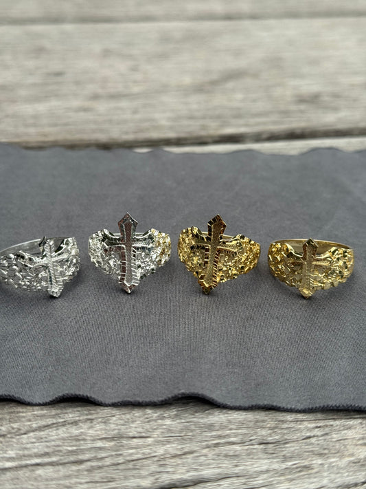 925 Silver Nugget Cross Ring - Religious Ring - D's Custom Jewelry