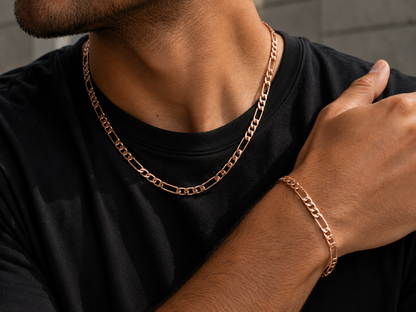 925 Sterling Silver 5MM Figaro Chain & Bracelet