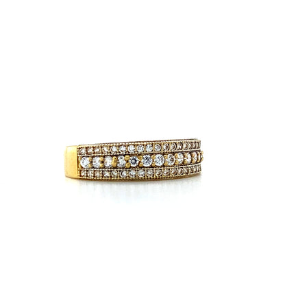 14K Yellow Gold Cluster 3 Rows Band Rings
