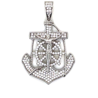 925 Silver CZ Crucifix Anchor Pendant