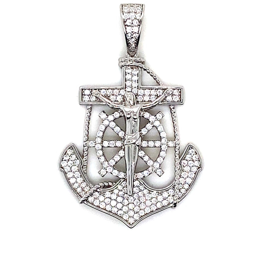 925 Silver CZ Crucifix Anchor Pendant