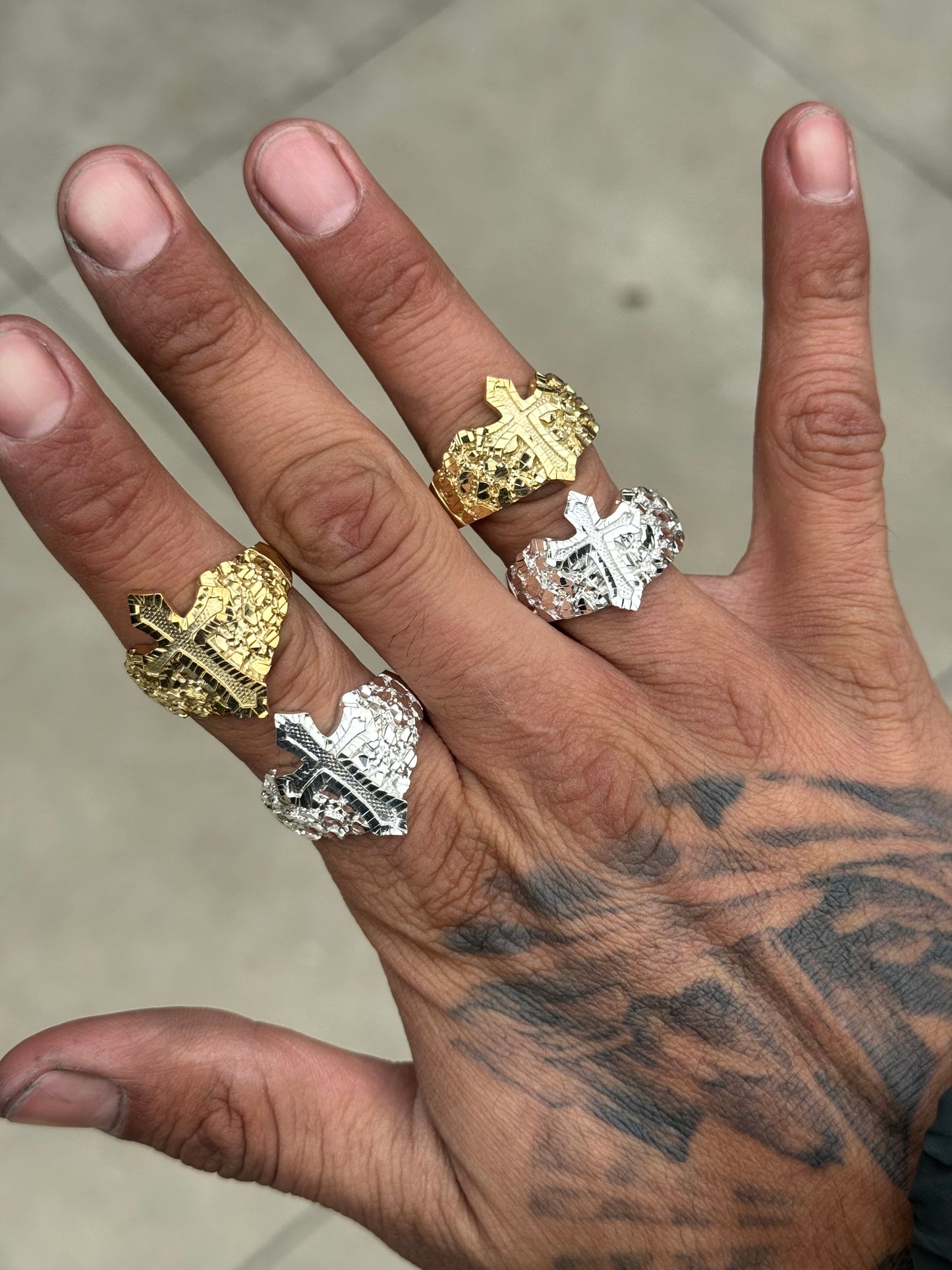 925 Silver Nugget Cross Ring
