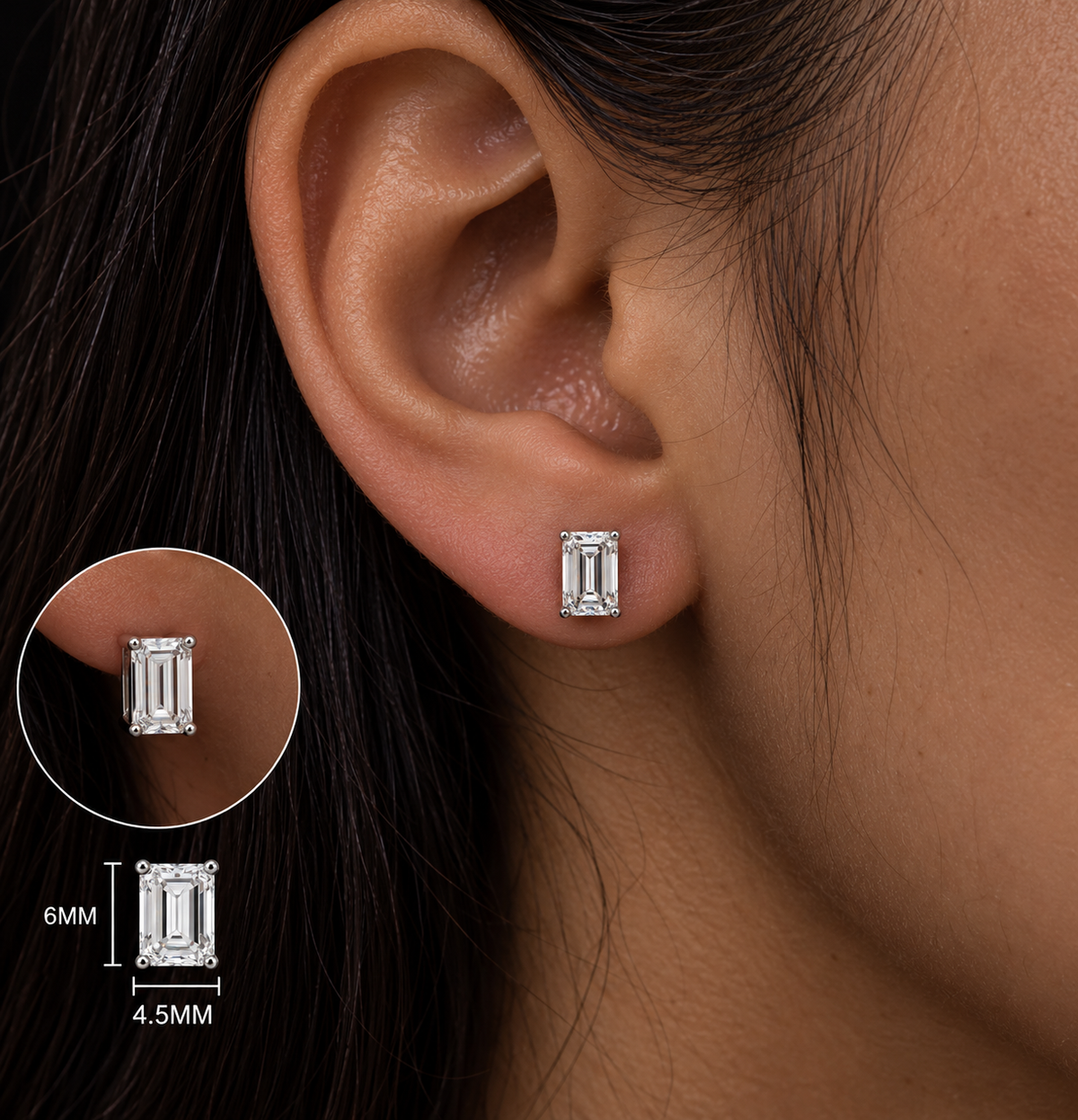 925 Sterling Silver Baguette Moissanite Stud Earrings