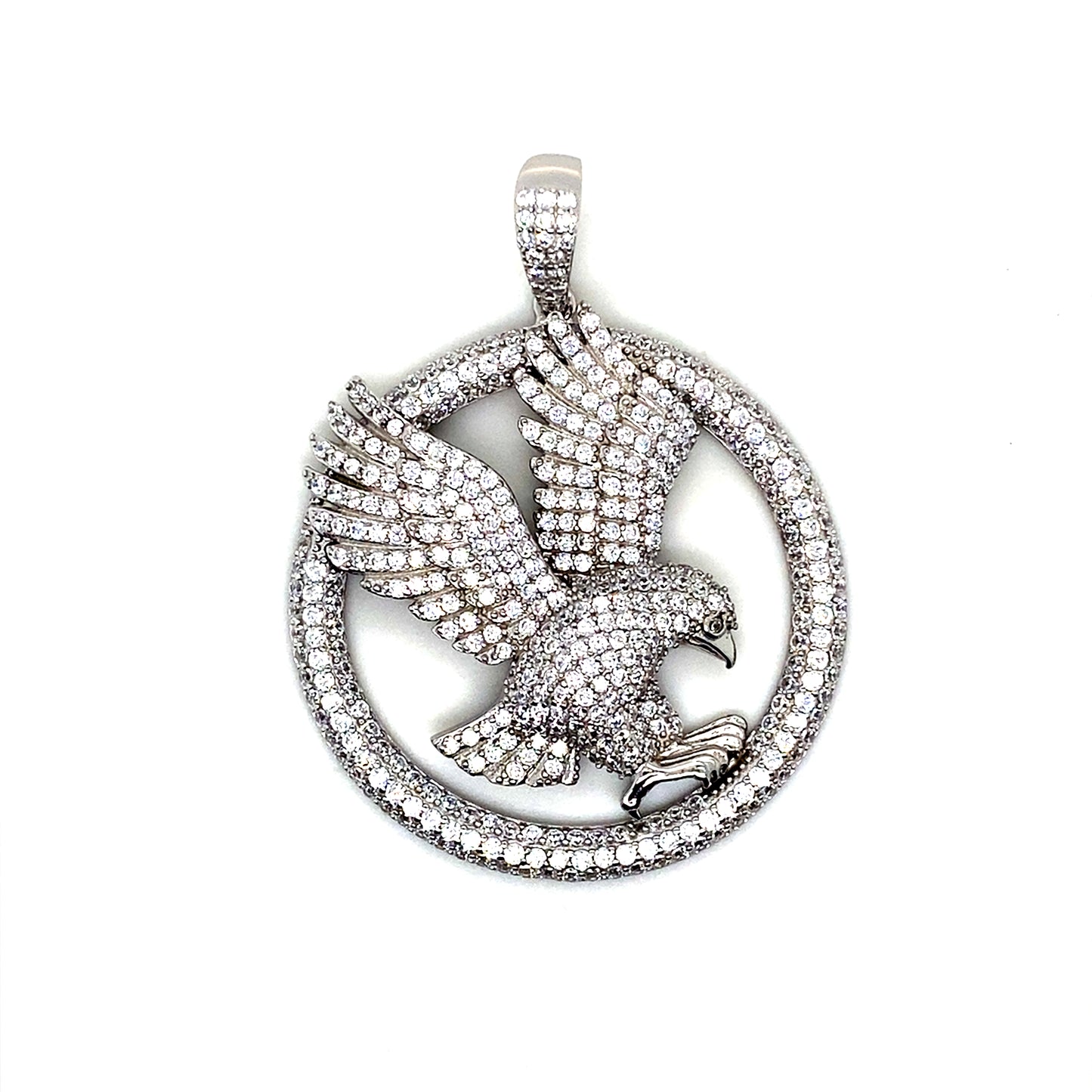 925 Silver CZ Round Eagle Pendant (43.3mm x 40.7mm)