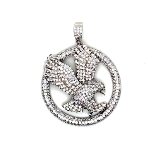 925 Silver CZ Round Eagle Pendant (43.3mm x 40.7mm)