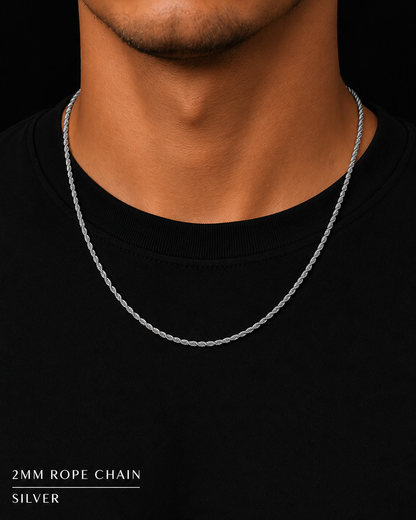 925 Sterling Silver 2MM Rope Chain & Bracelet