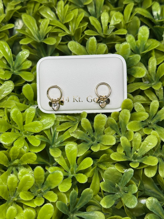14K Yellow Gold Heart Shaped Dangle Earrings