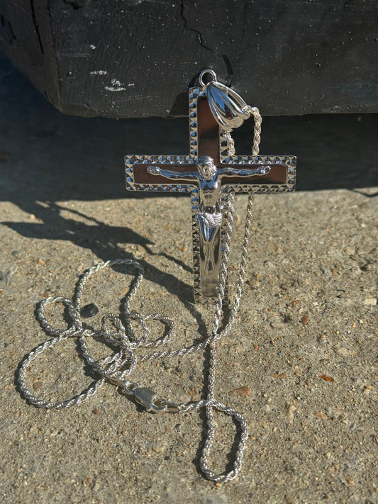 925 Sterling Silver 22” Rope W/ Cross Pendant