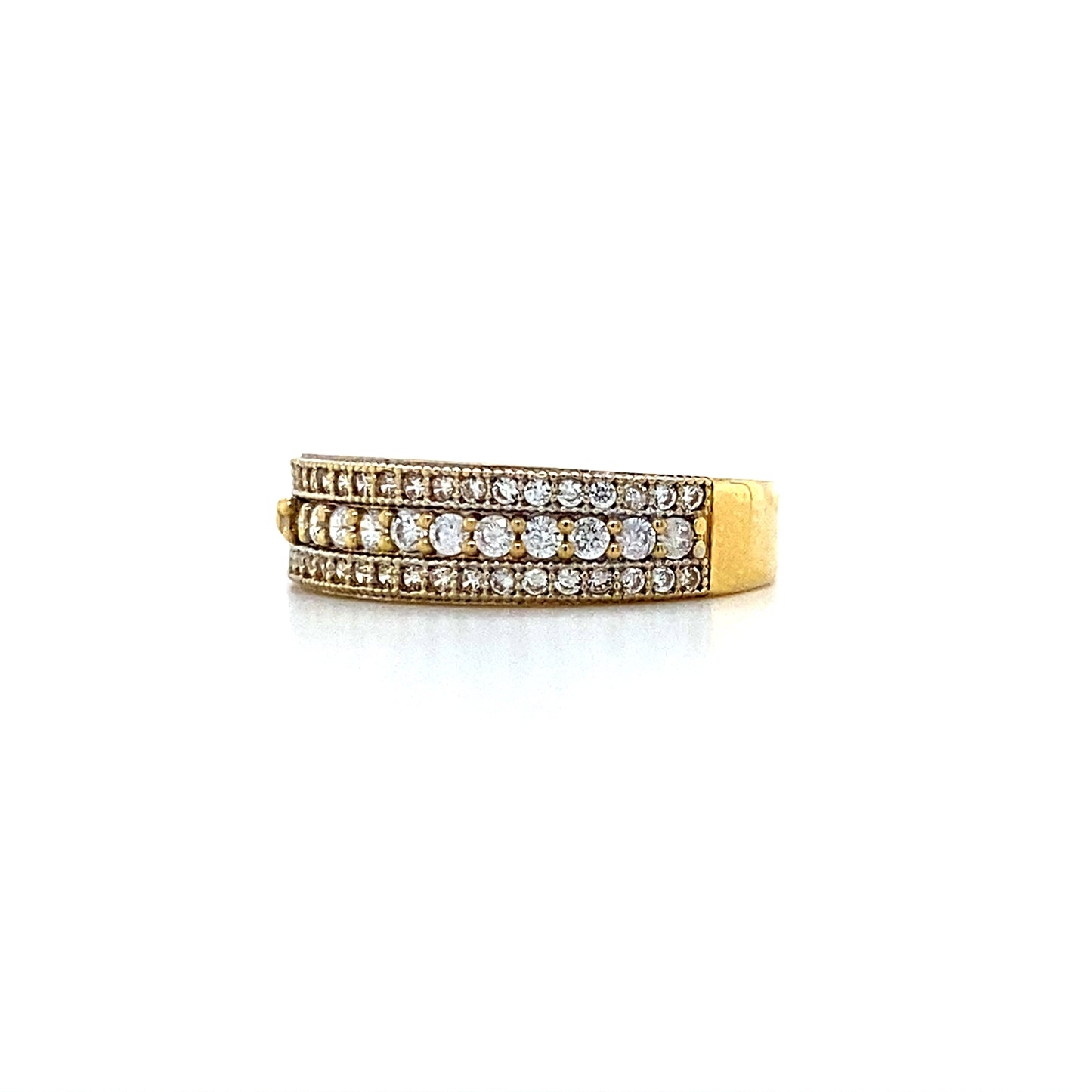 14K Yellow Gold Cluster 3 Rows Band Rings