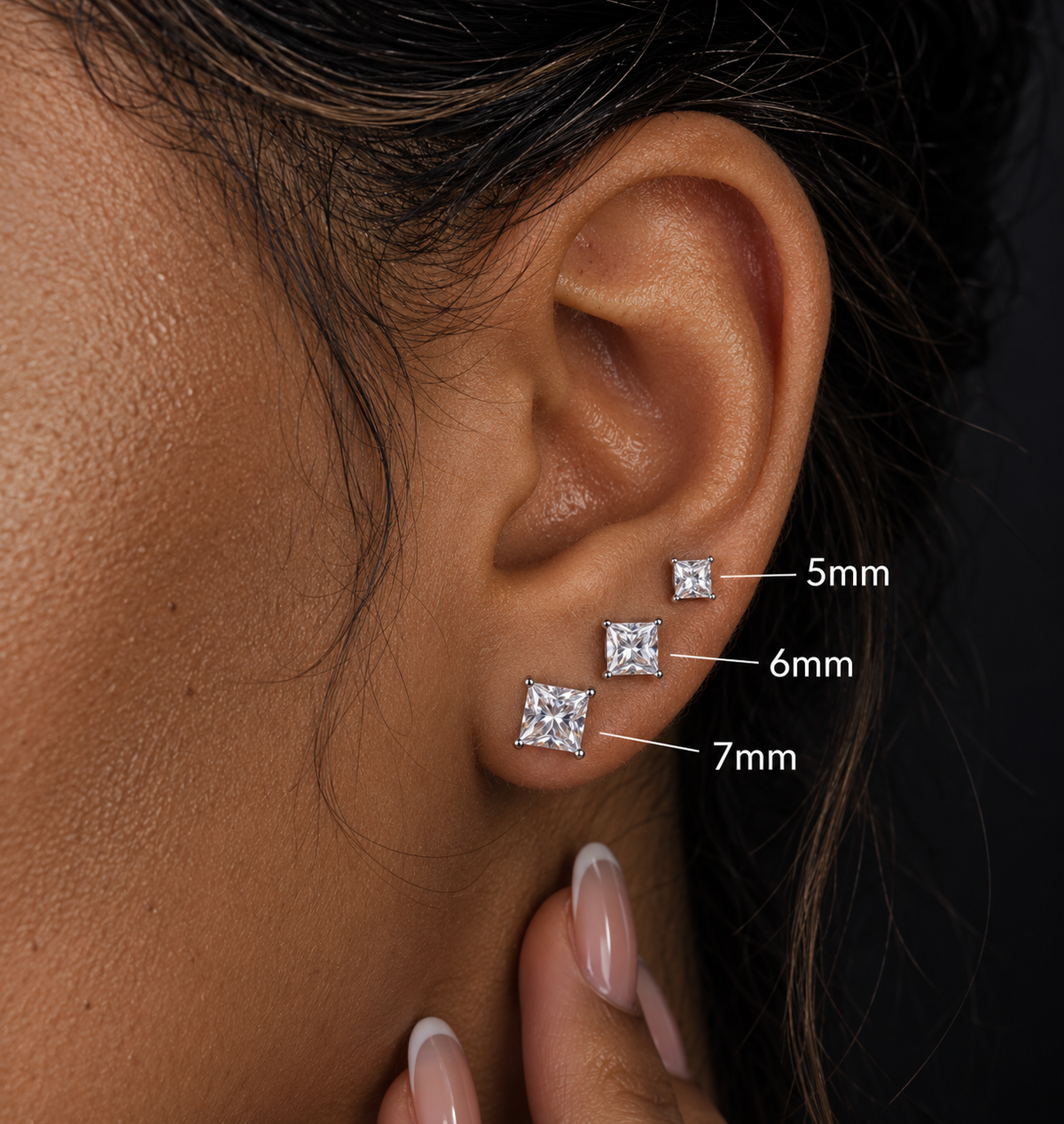 925 Sterling Silver Moissanite Square Stud Earrings