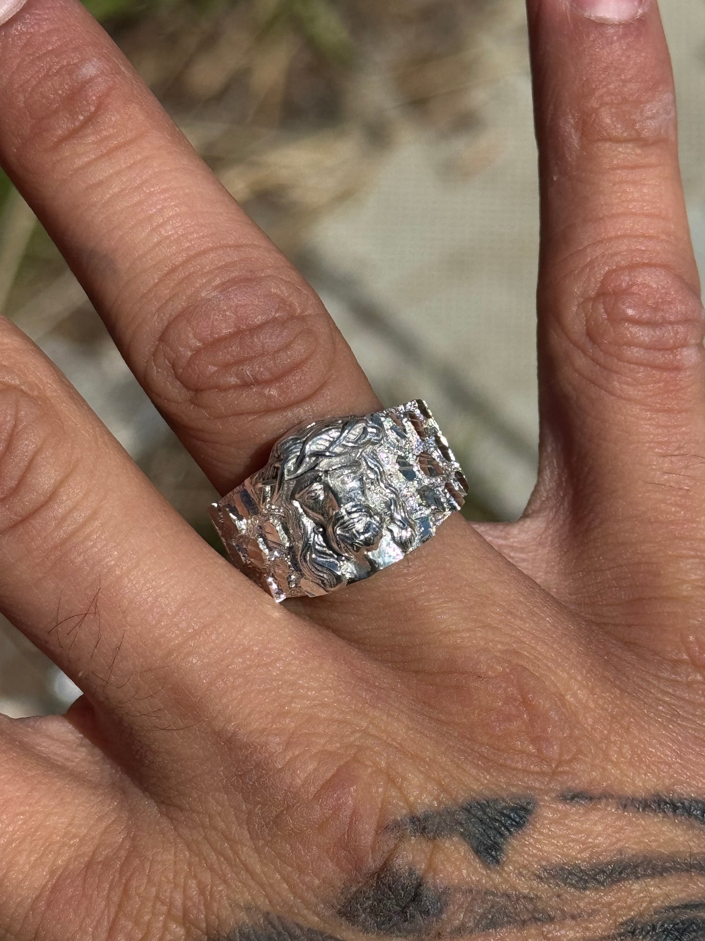 Handmade 925 Silver Jesus Nugget Ring - D's Custom Jewelry