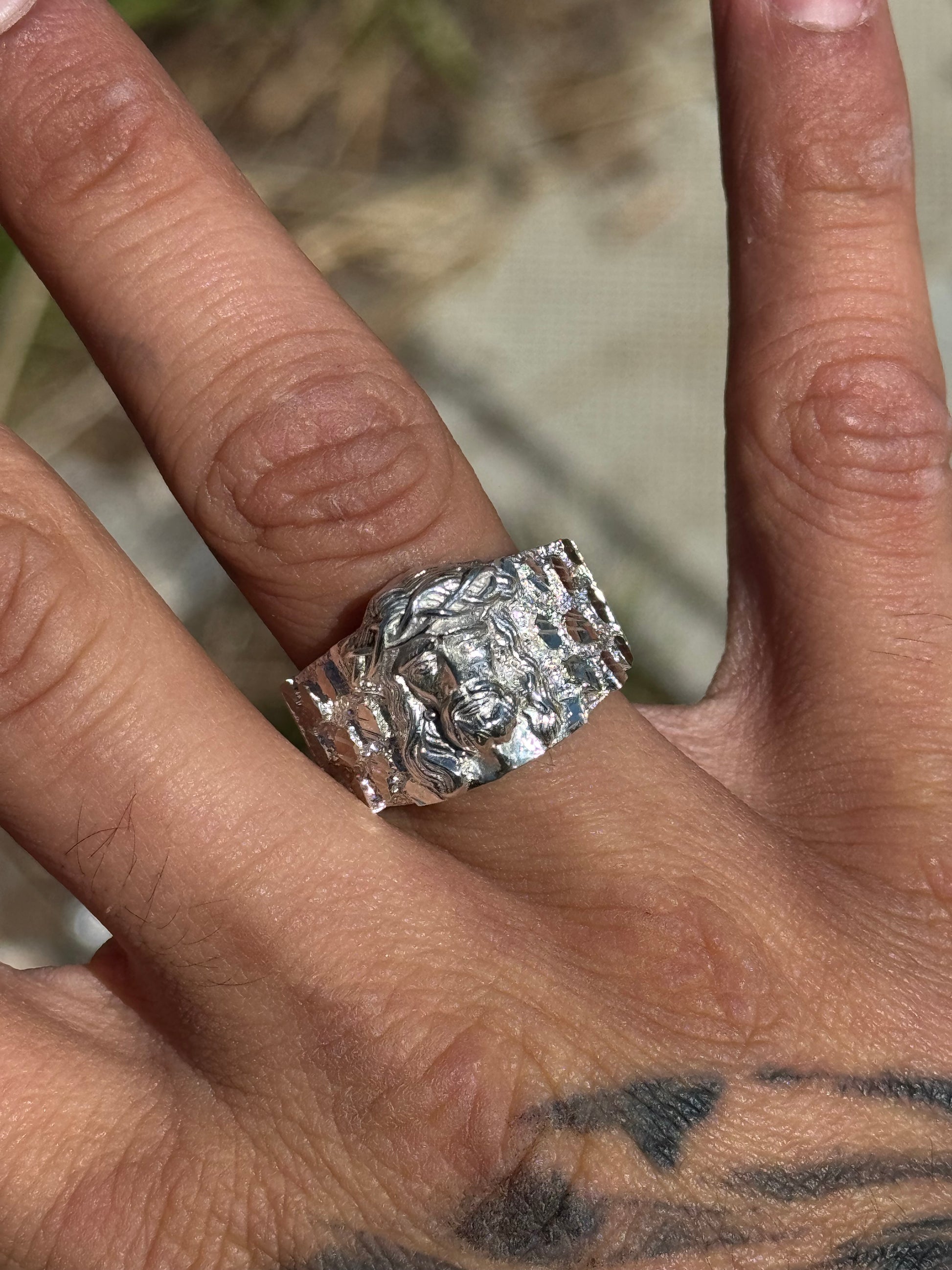 Handmade 925 Silver Jesus Nugget Ring - D's Custom Jewelry