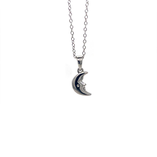 18” Necklace W/ Half Moon Pendant in 925 Sterling Silver
