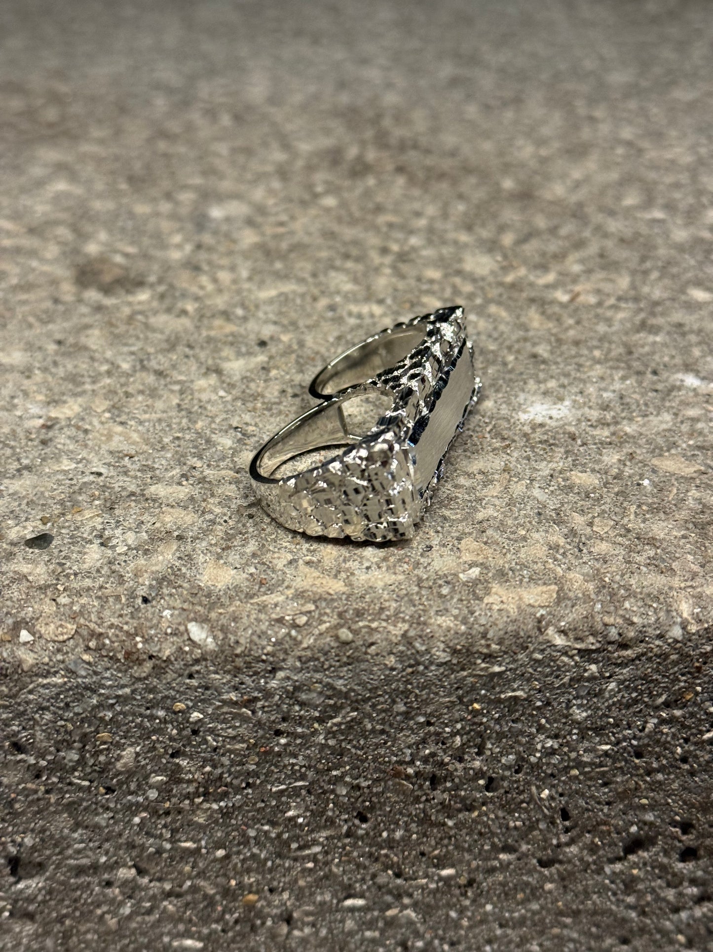 925 Silver Double Finger Nugget Name Plate Ring