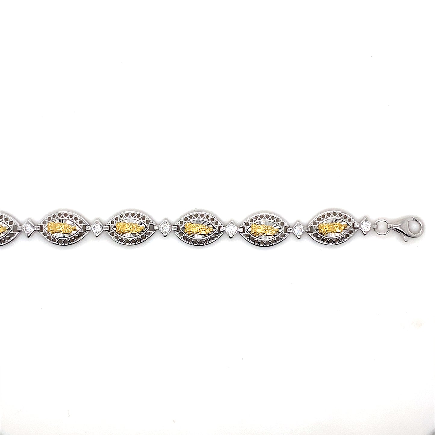 925 Sterling Silver 2 Toned 8mm Oval Mary Link Tennis Bracelet