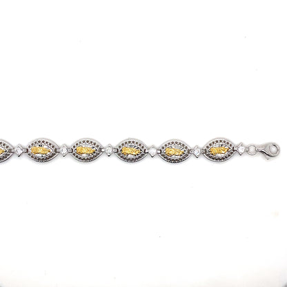 925 Sterling Silver 2 Toned 8mm Oval Mary Link Tennis Bracelet