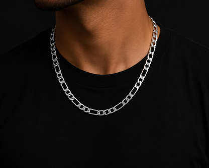 925 Sterling Silver 8MM Figaro Chain & Bracelet