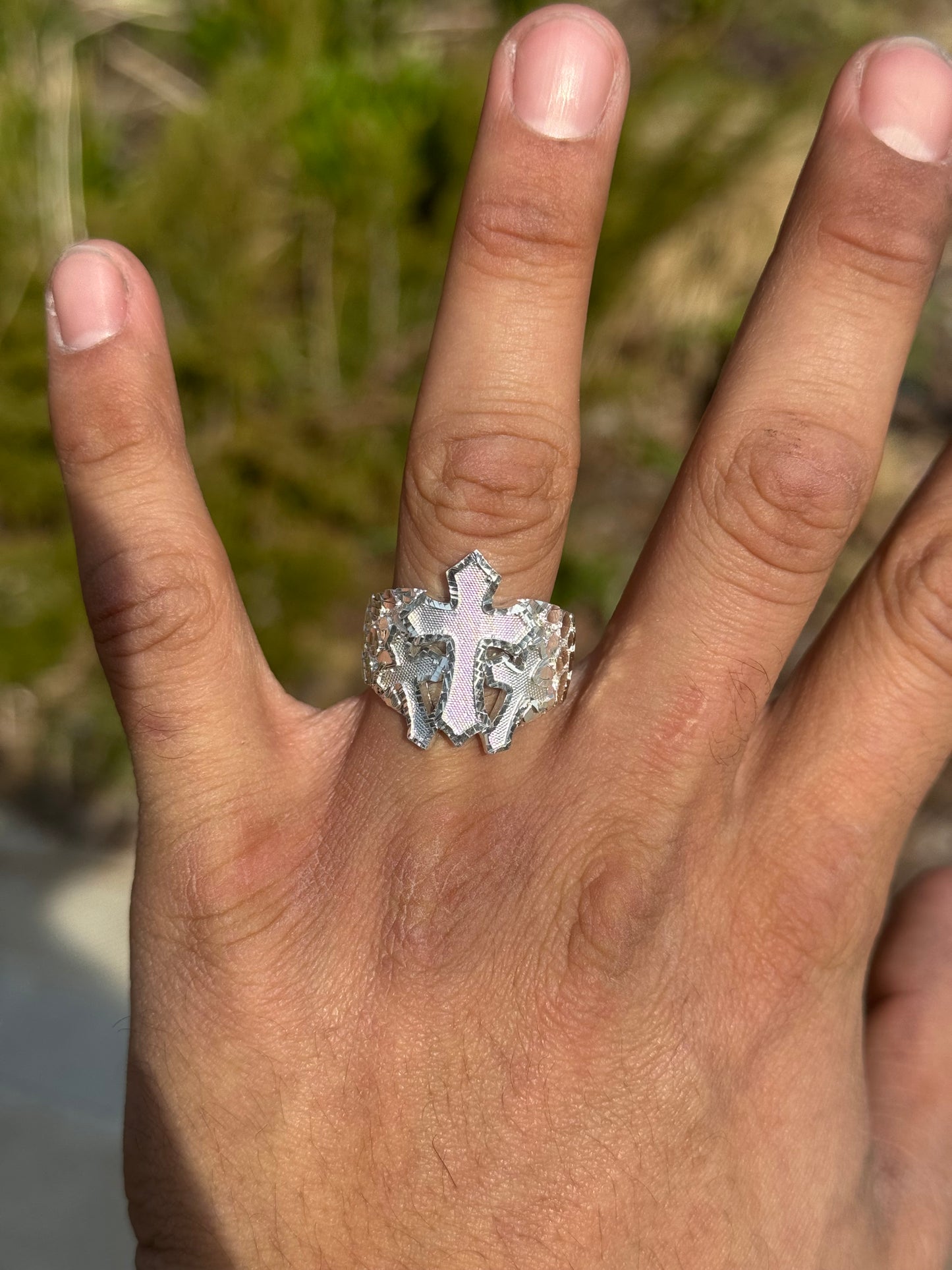 925 Silver Triple Cross Ring Yellow Gold - D's Custom Jewelry