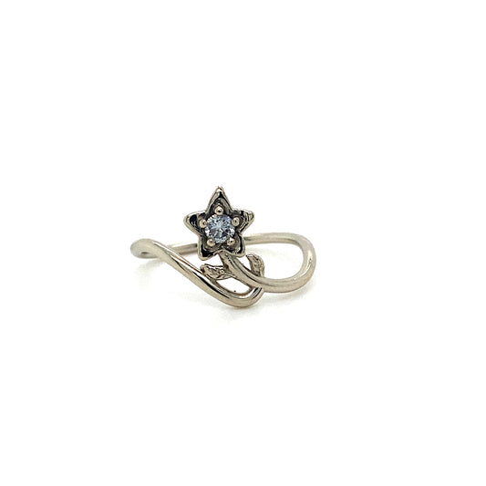 14K Gold Flower Ring W/ Leaf Accents