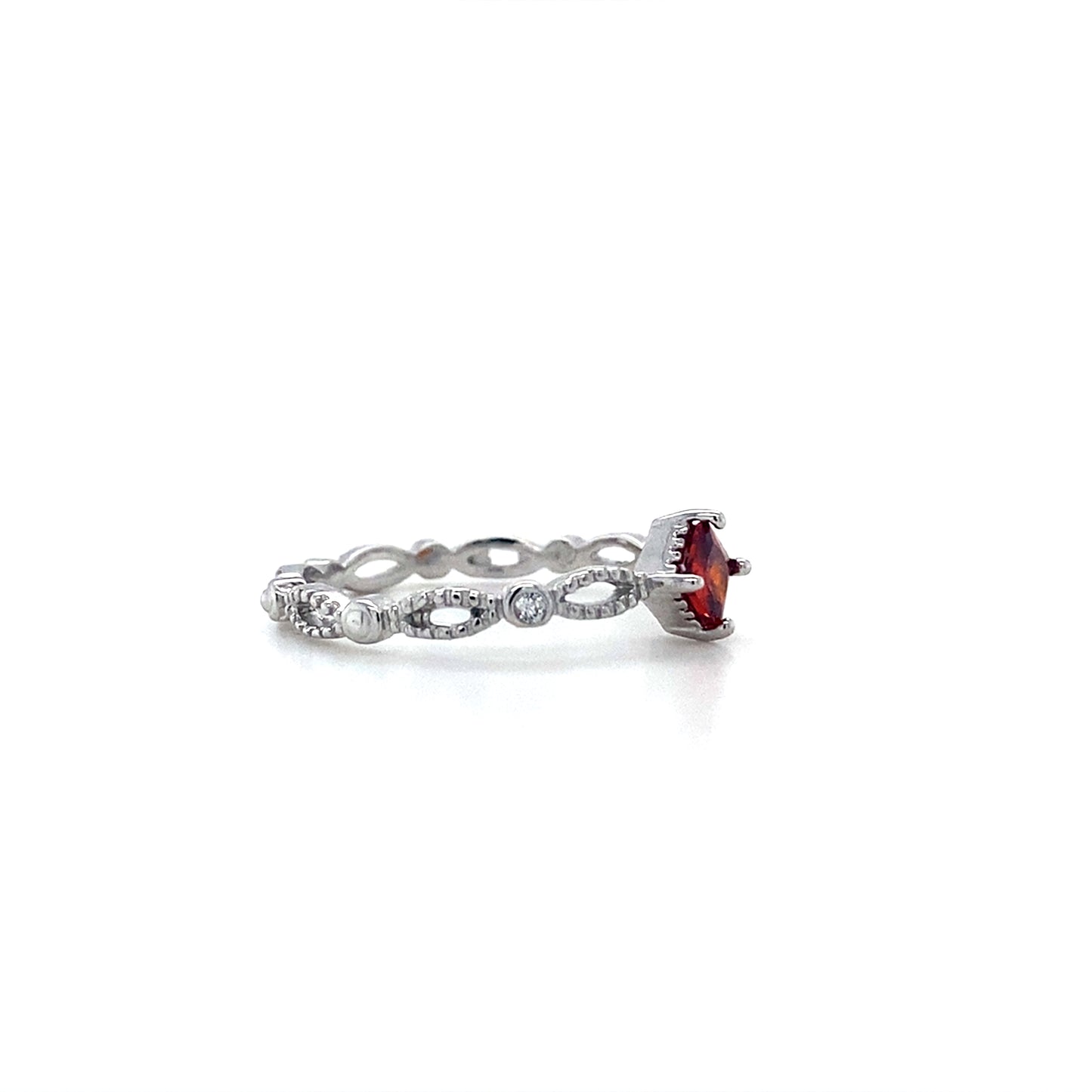 Milgrain Ring W/ Light Garnet In 925 Sterling Silvers
