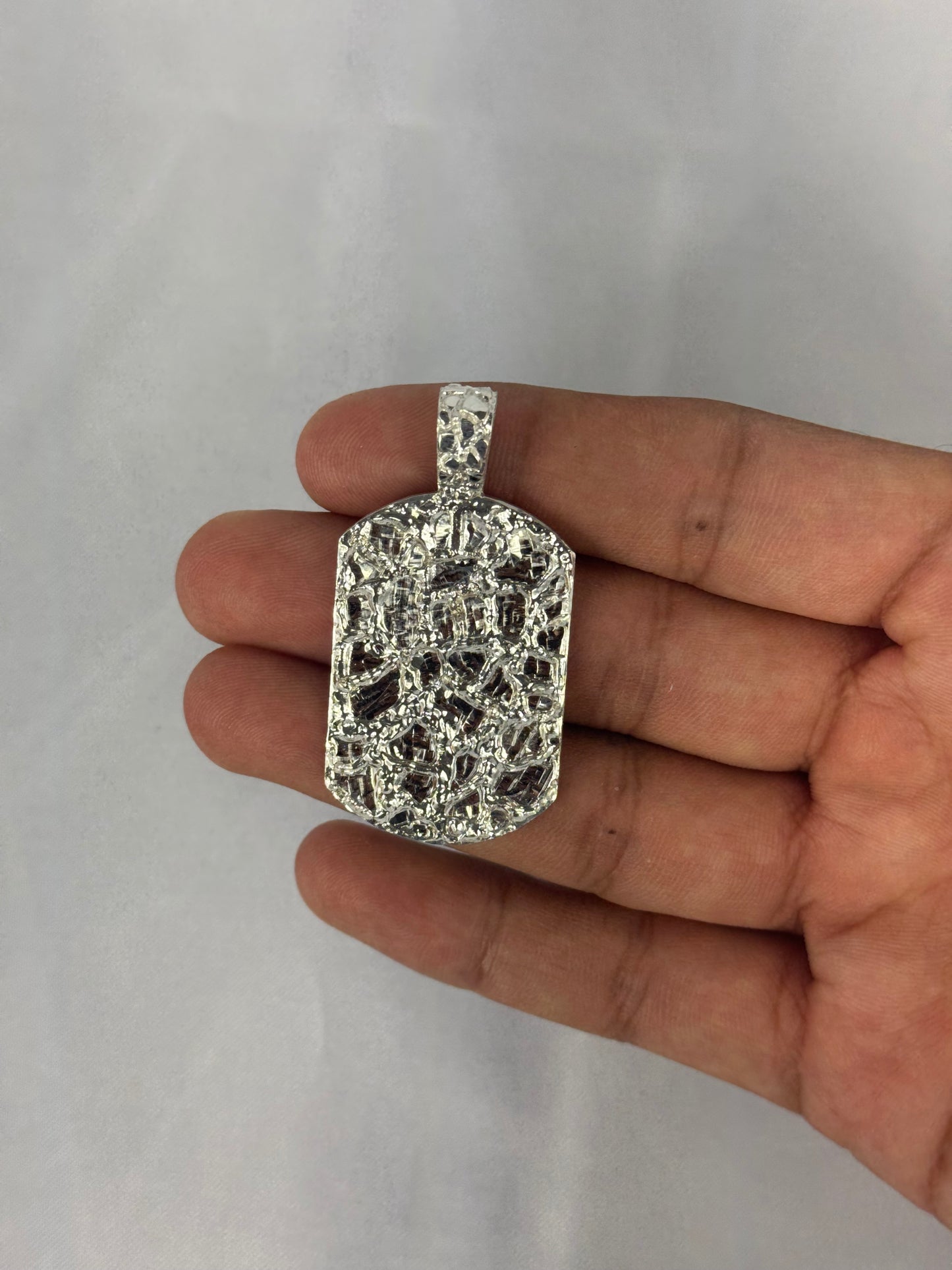 925 Silver Nugget Dog Tag Pendant 49MM x 25MM