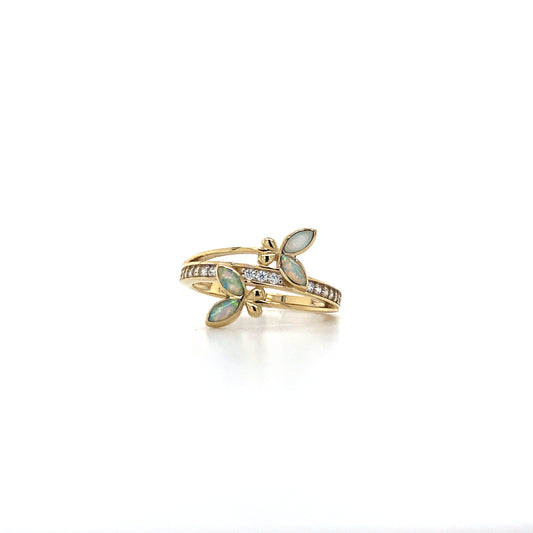 14K Yellow Gold Butterfly Ring Lab Created Opal