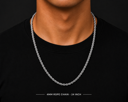 925 Silver 4MM Rope Chain & Bracelet