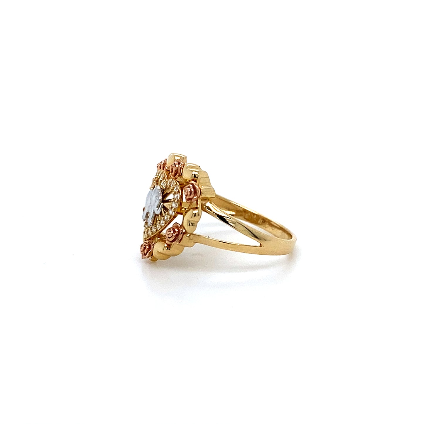 14K Tri Color Elephant Heart & Rose Ring
