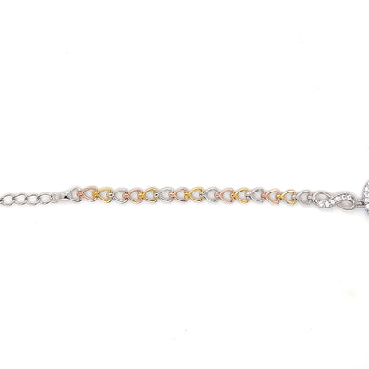 Three-Tone Plated Sterling Silver Diamond-Cut Heart Guadalupe Bracelet with Clear CZ – Adjustable (16.8mm x 15.1mm)