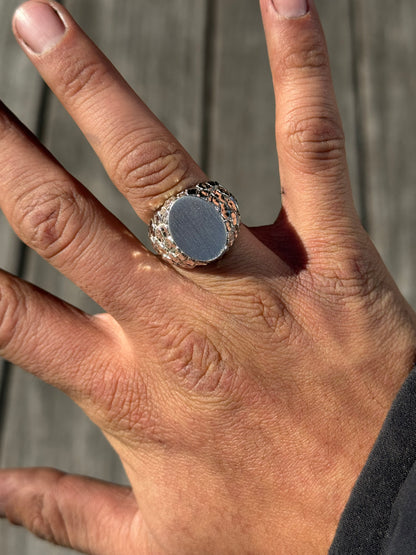 925 Silver Initial Nugget Ring