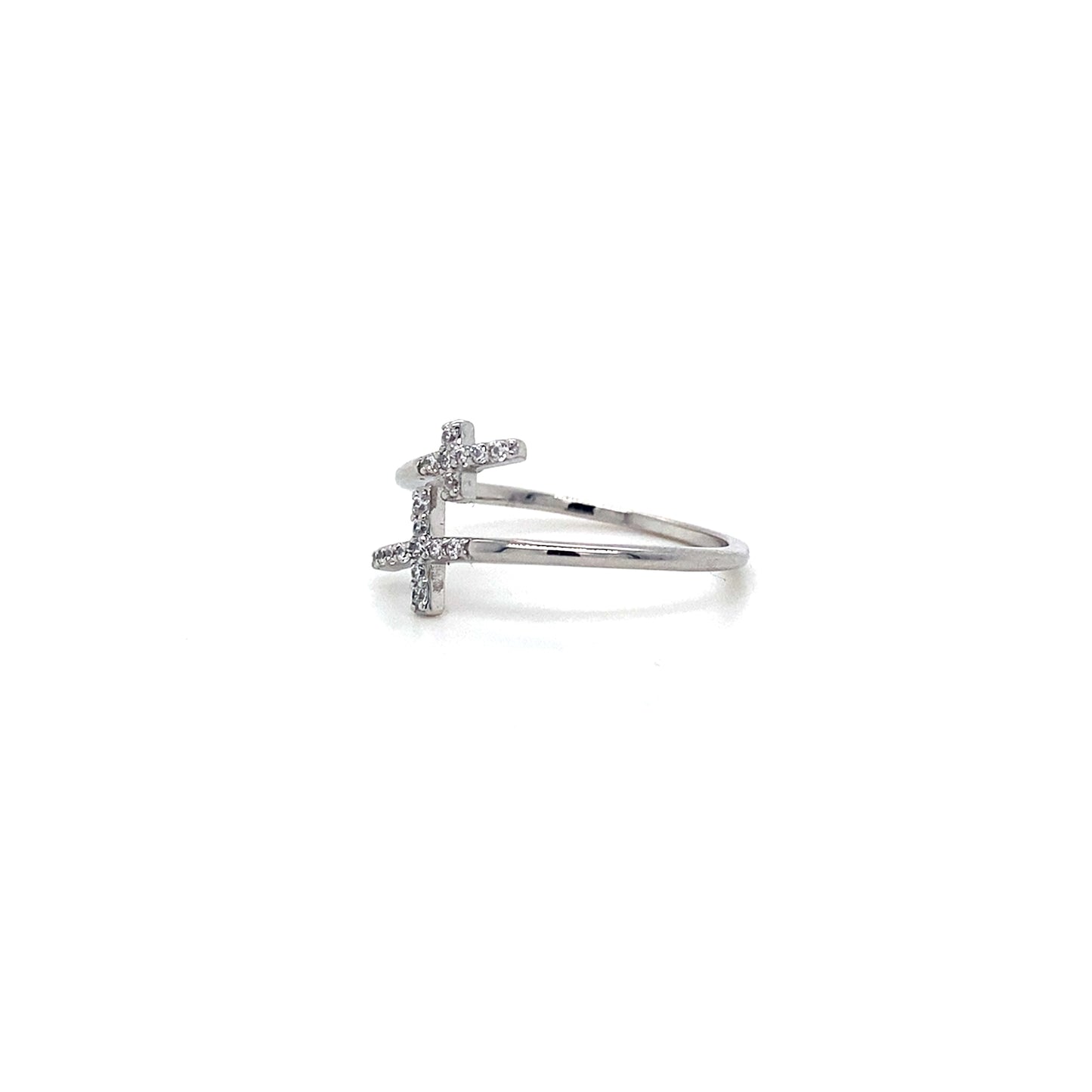 Double Cross Ring In 925 Sterling Silver