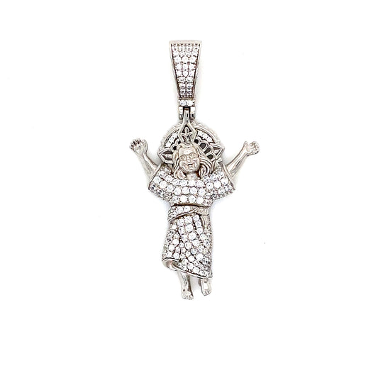 CZ Halo Baby Jesus Pendant In 925 Sterling Silver