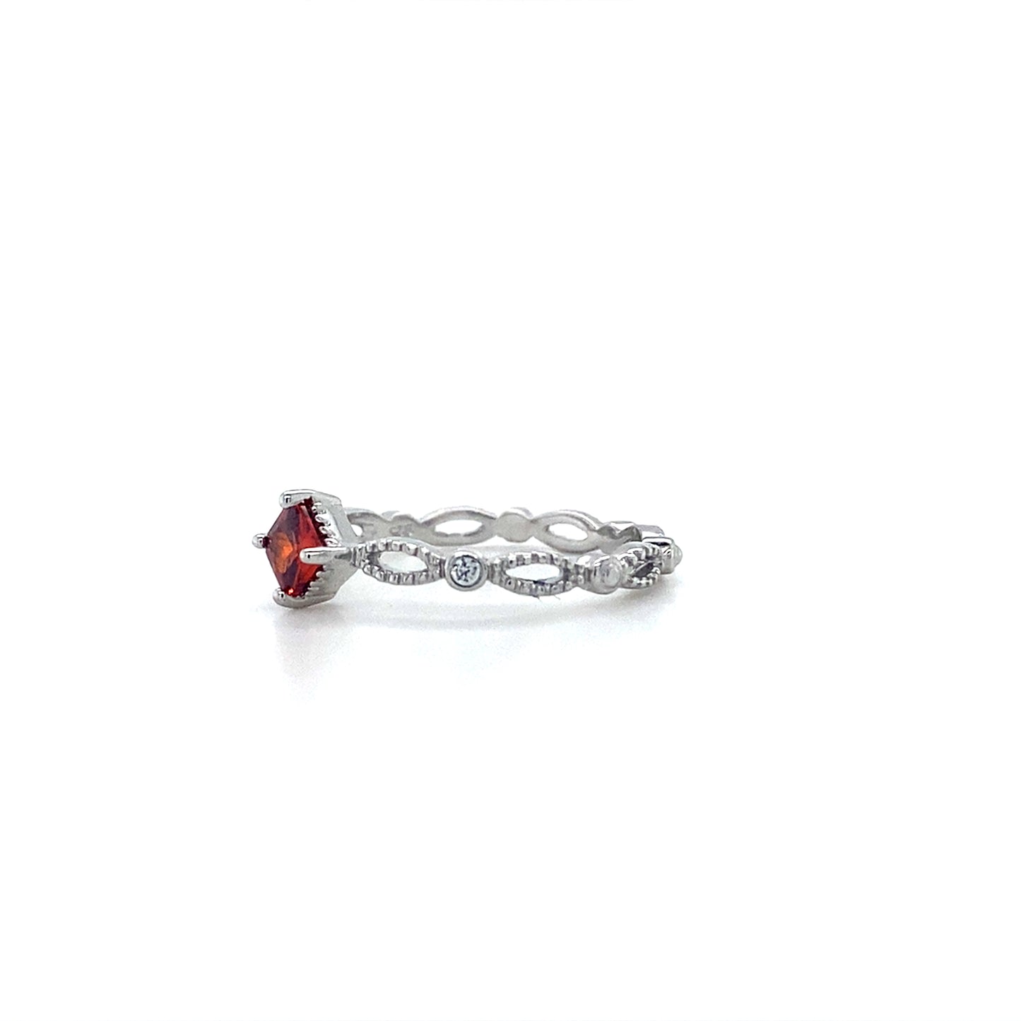 Milgrain Ring W/ Light Garnet In 925 Sterling Silvers