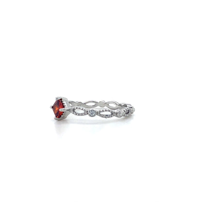 Milgrain Ring W/ Light Garnet In 925 Sterling Silvers