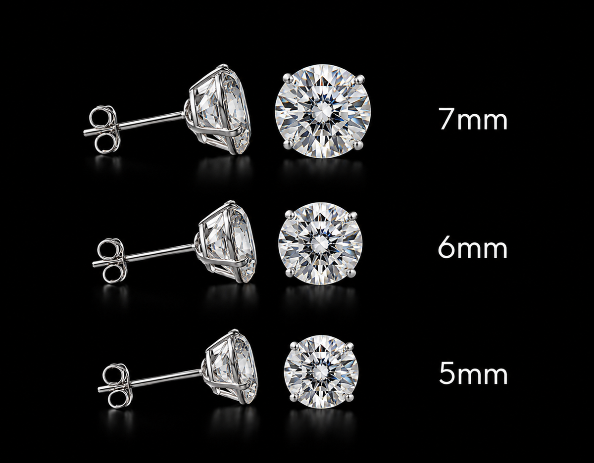 925 Sterling Silver Moissanite Round Stud Earrings