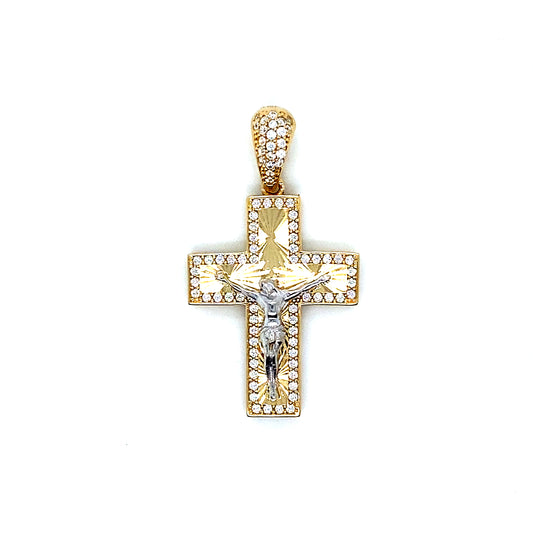 14K Yellow Gold Cross Pendant with CZ Stones
