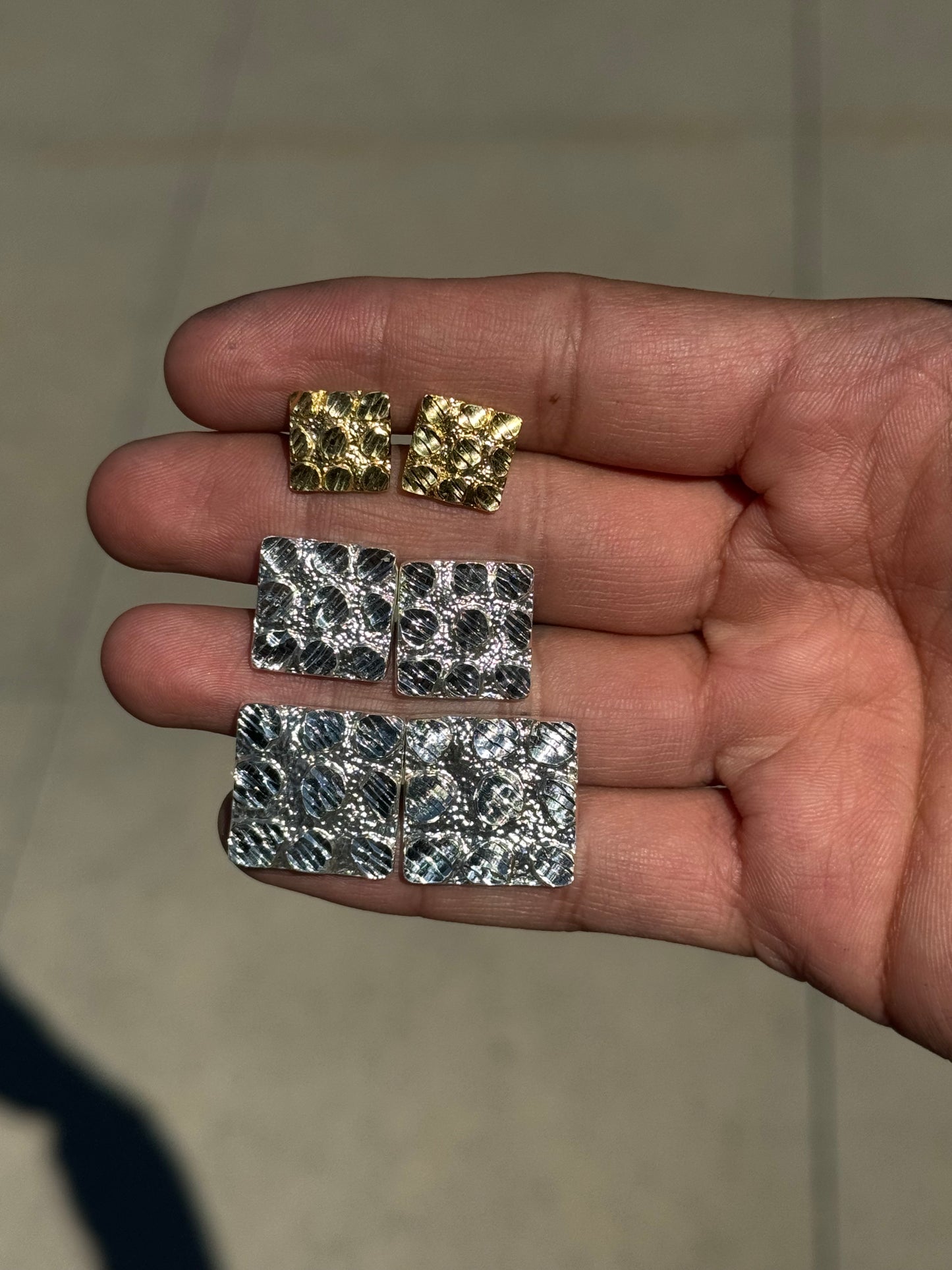 925 Silver Square Nugget Earrings