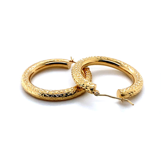 14K Yellow Gold Diamond Cut Hoop Earrings