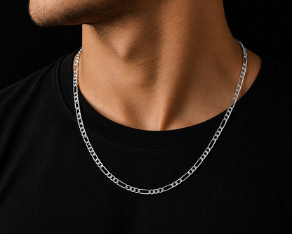 925 Sterling Silver 4MM Figaro Chain & Bracelet