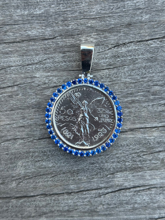 925 Silver Centenario Pendant W/ Blue Sapphire