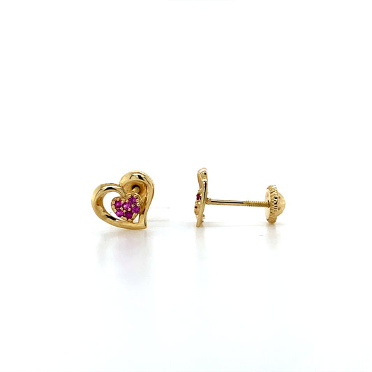 14K Yellow Gold Accent Tilted Heart Stud Earrings
