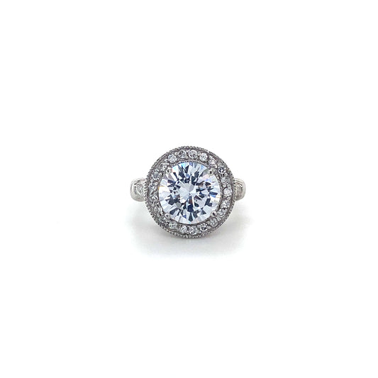 Halo Vintage Ring In 925 Sterling Silver CZ