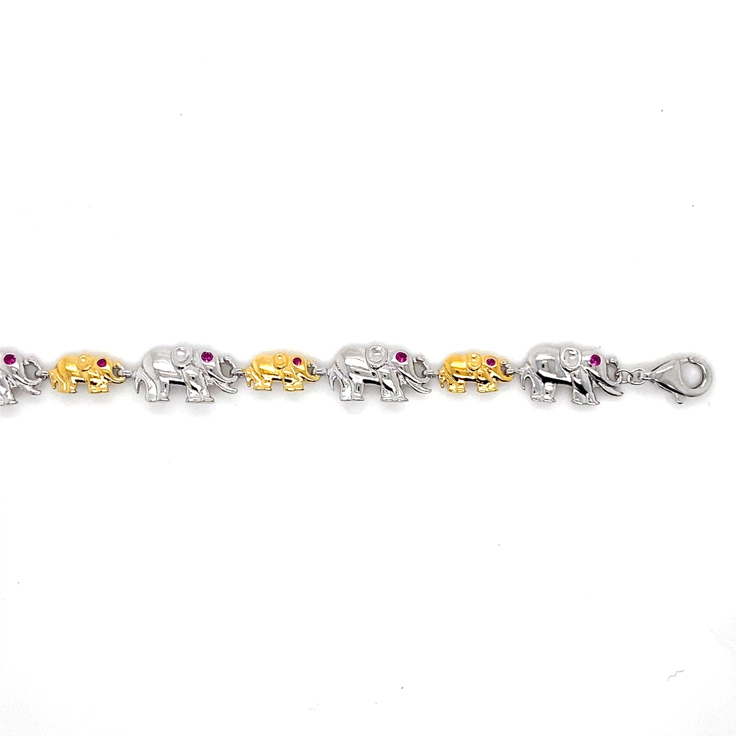 Two-Tone Plated Sterling Silver Adjustable Elephant Bracelet with Clear & Ruby Red CZ