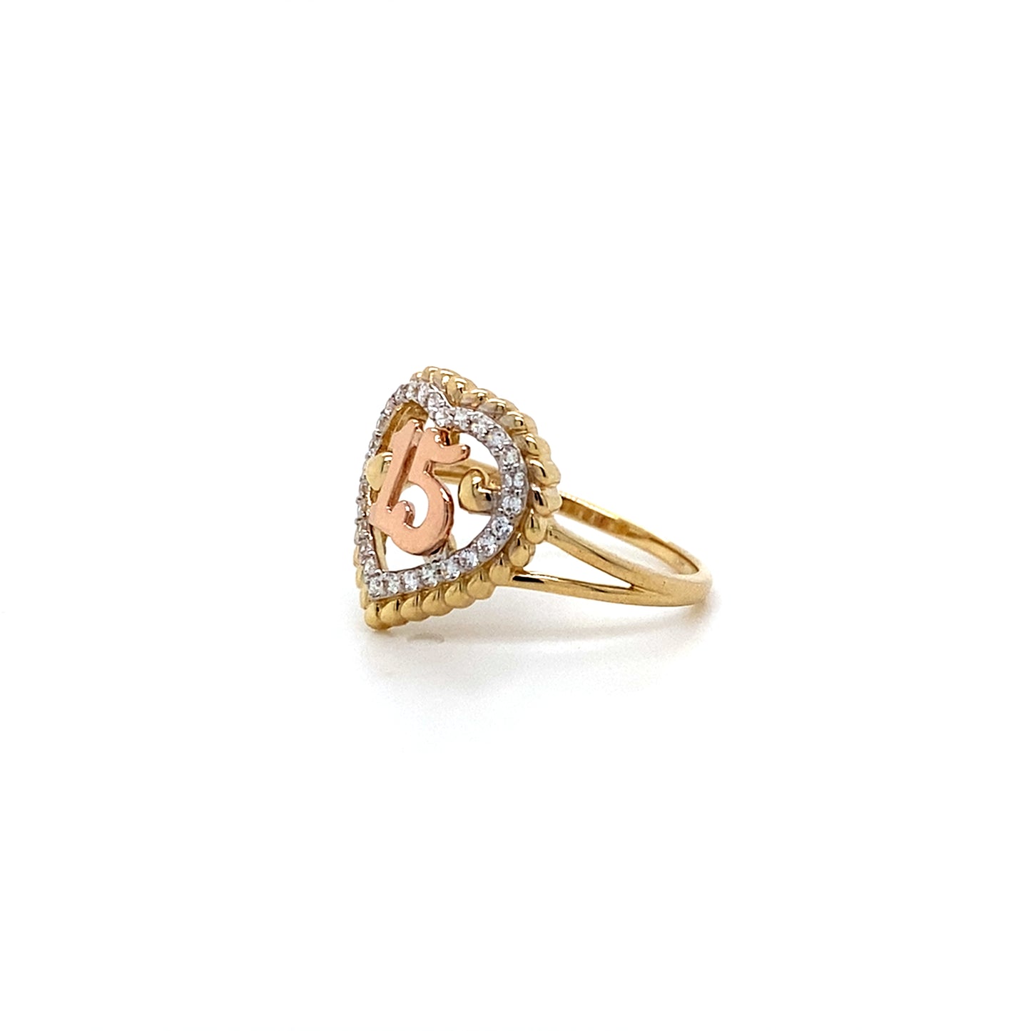 14K Solid 2 Tone Sweet 15 Anos 15 Years Birthday Quinceanera Rings