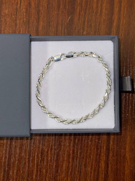 925 Silver 5MM 8" Rope Bracelet